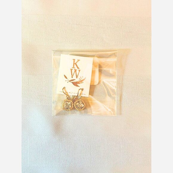 Square CZ Drop Earrings – Gold Plated with Pavé Edge - Picture 4 of 5